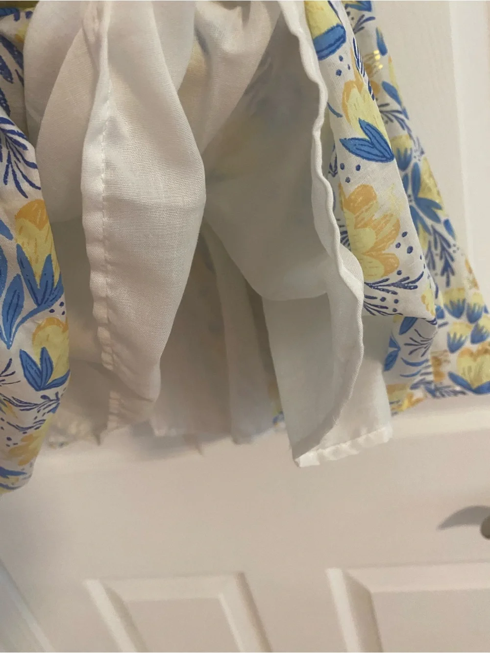 Isaac Mizrahi Yellow and Blue Floral Ruffle-Shoulder Cotton Dress